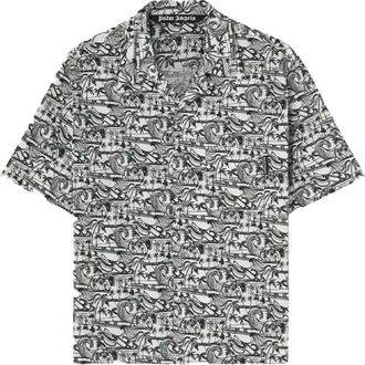 Palm Angels Overhemden, Heren, Veelkleurig, XL, Katoen, Waves Bowling Shirt