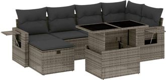 vidaXL Set De Sof&aacute;s De Jard&iacute;n 7 Pzas Con Cojines Rat&aacute;n Sint&eacute;tico Gris Vidaxl