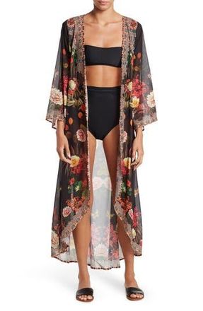 Ranee&rsquo;s Floral Print Cover-Up Long Duster in Black at Nordstrom Rack