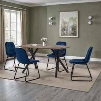 Seconique Athens Medium Oak Rectangular Dining Set with Lukas Chairs in Blue