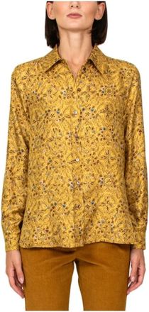 Momoni Gele Zijden Gestreepte Blouse - Dames - Overhemden - Geel - XL - Overhemden
