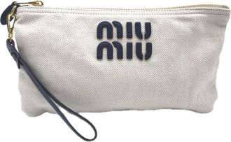 Miu Miu Black White Cotton Linen Pouch (Pre-Owned)