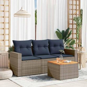 vidaXL Set De Sof&aacute;s De Jard&iacute;n 4 Pzas Con Cojines Rat&aacute;n Sint&eacute;tico Gris Vidaxl