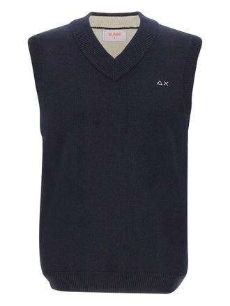 Sun 68 V-neck embroidered-logo vest - men - Cashmere/Wool - S - Blue