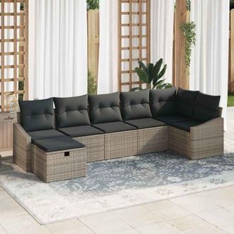 vidaXL Conjunto De Sof&aacute; De Jard&iacute;n 7 Pcs Gris 55 X 62 X 69 Cm Polirat&aacute;n Vidaxl