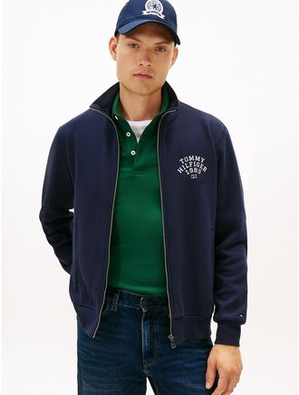 Tommy Hilfiger Mens Arch Logo Flex Fleece Zip Sweatshirt - Navy - XXL