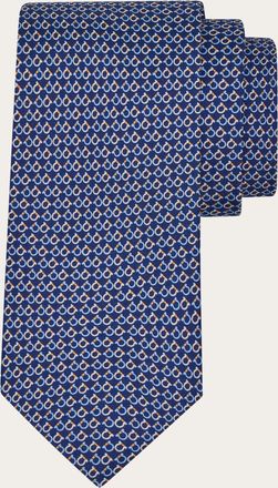 Ferragamo Men Gancini Square print silk tie Blue