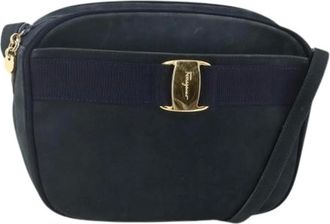 Ferragamo Pre-owned Cross Body Bags, female, Blue, Size: ONE SIZE Pre-owned Suede Shoulder Bag
