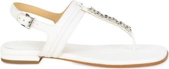 Michael Kors Chain Flat Sandal - Dames - Sandalen - Wit - 38 1/2 EU - Leer - Schoenen