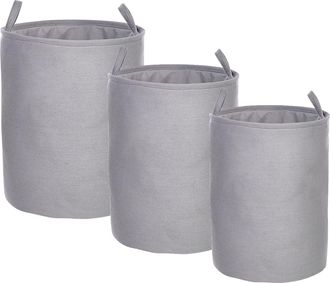 Beliani Beliani - Conjunto De 3 Cestas De Poli&eacute;ster Gris Algod&oacute;n Cord&oacute;n Accesorio Archa
