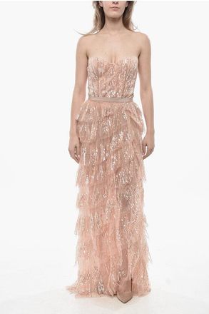 Elisabetta Franchi Strapless Maxi Dress with Sequins size 40