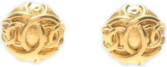 Chanel 1986-1988 interlocking-CC logo earrings - Gold