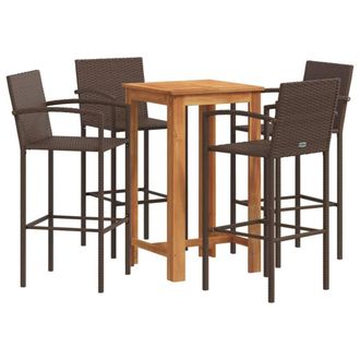 Berkfield Home 5 Piece Garden Bar Set Brown Solid Wood Acacia & Poly Rattan