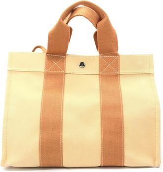 Herm&egrave;s Canvas Tote Bag In Pastel Womens Orange (Pre-Owned)
