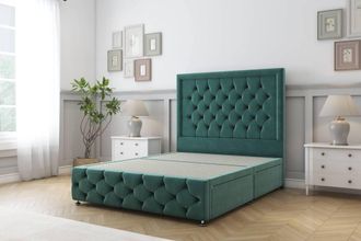 Sloomy Vienna Plush Divan Base 4 Drawers - 26 Headboard & 12 Footboard in Emerald | Size: King