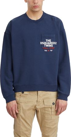 Dsquared2 Mens Roundneck Sweater With Pocket - Dark Blue Cotton - Size Large