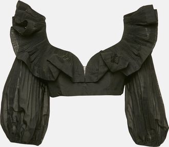 Zimmermann Black Crepe Ruffled Crop Top