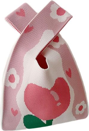 Generic Handheld Knitted Bag with Heart Patterns Reversible Design for Daily Commuting and Special Occasion Gifting (Pink,7.87&times;13.78in)