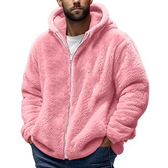 Generic Men Fleece Jackets Zip Sweatshirts Solid Sherpa Teddy Coat Winter Warm Fuzzy Hoodie Long Sleeve Fluffy Jumper Outwear Soft Comfy Hoodies Lightweight B