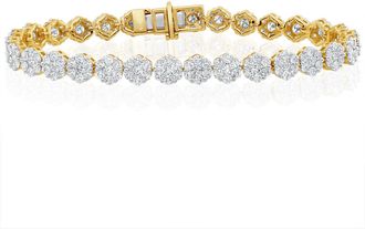 The Diamond Store 7ct Cluster Lab Diamond Tennis Bracelet H/Si Set in 18K Yellow Gold