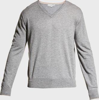 Neiman Marcus Men & apos;s Extra Lightweight Wool-Cashmere V-Neck Sweater