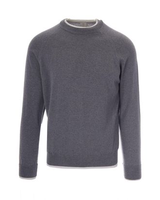 Eleventy Crew Neck Grey Wool Sweater with Contrasting Detailing