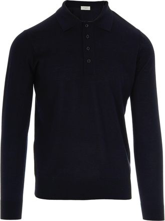Paolo Pecora Blue Long-Sleeve Virgin Wool Polo Shirt