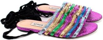 The Attico Metallic Rainbow Snake Embossed Lace-up Flat Sandals Size 36