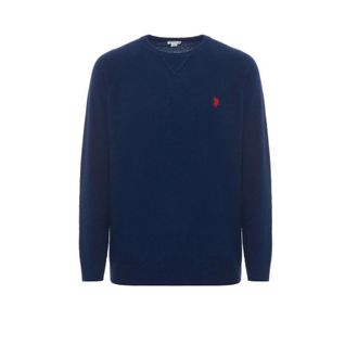 U.S.Polo Association U.S. Polo Assn., Round-neck Knitwear, male, Blue, Size: XL Overdyed wool blend crew neck sweater