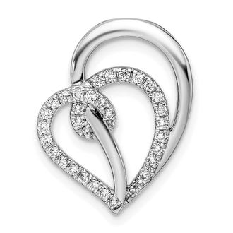 Diamond2Deal 14K White Gold Lab Grown Diamond Swirl Heart Chain Slide Pendant (0.25ct, VS, G-H)