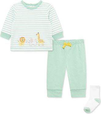 Little Me Safari Shirt, Joggers & Socks Set in Green at Nordstrom, Size 12M