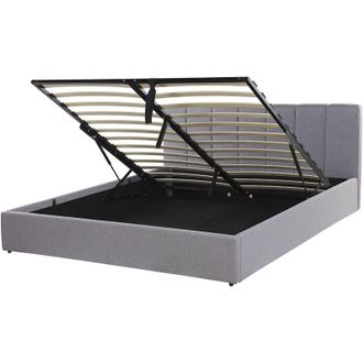 Beliani Eu King Size Frame 5ft3 with Storage Fabric Headboard Light Grey Dreux