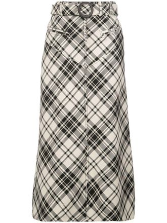 Ellery check belted A-line skirt - women - Cotton/Polyester/Acetate/Viscose - 38 - Black