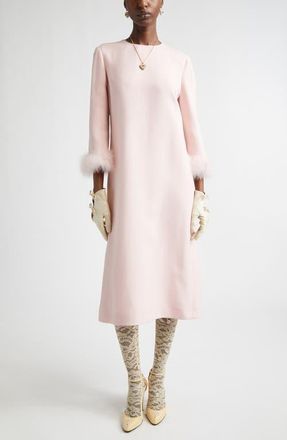 Valentino Feather Cuff Crepe Couture Midi Dress in Rose at Nordstrom, Size 10 Us
