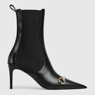 Gucci Womens Donna Bootie, Black, Leather