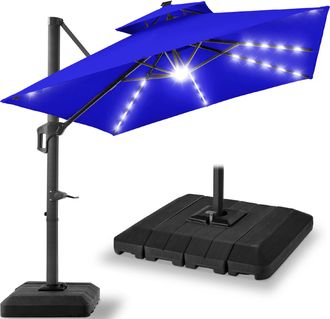Best Choice Products 12x12ft 2-Tier Square Outdoor Solar LED Cantilever Umbrella w/ 360-Rotating Base