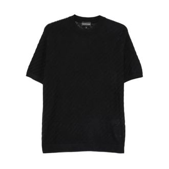 Emporio Armani Gebreide trui van zuiver scheerwol - Heren - Ronde hals truien - Blauw - L - Wol - Truien & Vesten