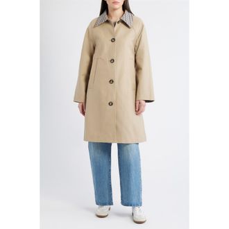 Bernardo Long Check Collar Raincoat in Khaki /Check Print at Nordstrom, Size Xx-Large