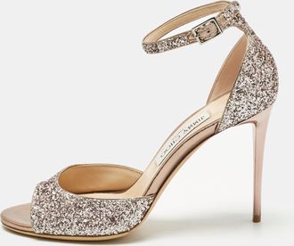 Jimmy Choo London Metallic Coarse Glitter Annie Peep Toe Ankle Strap Sandals