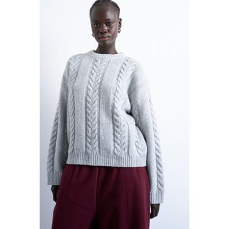Topshop Cable Stitch Wide Rib Sweater in Grey at Nordstrom Rack, Size Medium
