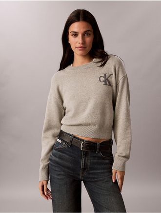 Calvin Klein Jeans Calvin Klein Womens Terry Monologo Cropped Sweater - Grey - XL