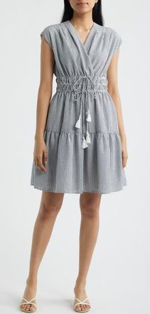 Julia Jordan Tiered Stripe Seersucker Dress in Navy Multi at Nordstrom, Size 12