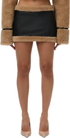 Naked Wardrobe Faux Shearling Miniskirt in Black/Tan at Nordstrom, Size X-Large