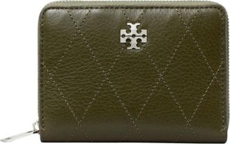 Tory Burch Small Charlie Quilted Zip-Around Portemonnee - Dames - Portefeuilles - Groen - ONE Size - Leer - Accessoires