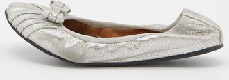 Ferragamo Silver Suede Ballet Flats