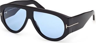Tom Ford Bronson 60mm Aviator Sunglasses in Shiny Black /Blue at Nordstrom