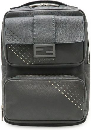Fendi Black Gray Leather Backpack (Pre-Owned)