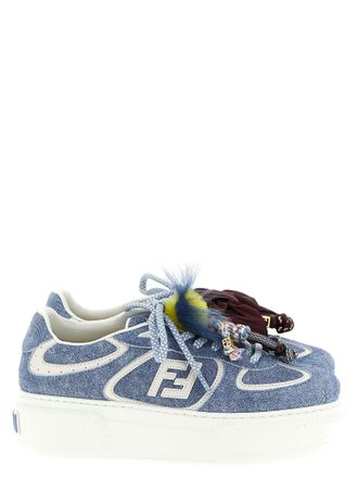Fendi Blue Calfskin Platform Womens Sneakers