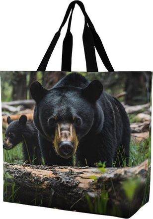 Generic Bears in Forests Large Reusable Shopping Bag Lightweight Foldable Tote Bags Washable Shoulder Handbag