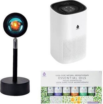 Pursonic Home Wellness Bundle - True HEPA Air Purifier, Sunset Projector Lamp & 6-Pack Essential Oils in White at Nordstrom